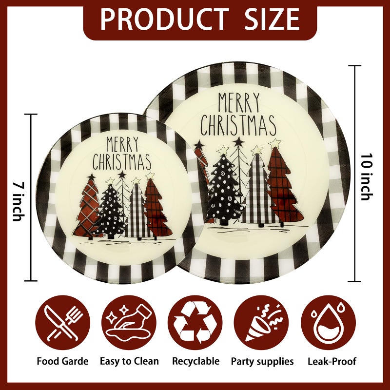 WDF أطباق بلاستيكية لعيد الميلاد مكونة من 24 قطعة من WDF - أطباق شجرة عيد الميلاد شديدة التحمل - لوحة مربعات للاستعمال مرة واحدة مثالية للحفلات - Image 2